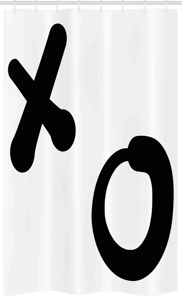 ABAKUHAUS Xo Tenda da doccia stretta, motivo semplice, set decorativo per bagno in tessuto con ganci, 120 x 180 cm, bianco e nero