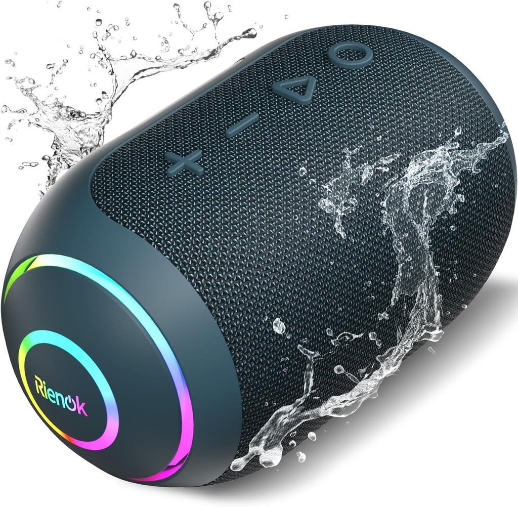 BT Lautsprecher Musikbox mit LED-Licht Bluetooth 5.3 Klein Tragbar Stereo Kabellos Box Anti-Rutsch Funktion Wasserdicht IPX7 TF Karte Bluetooth Box