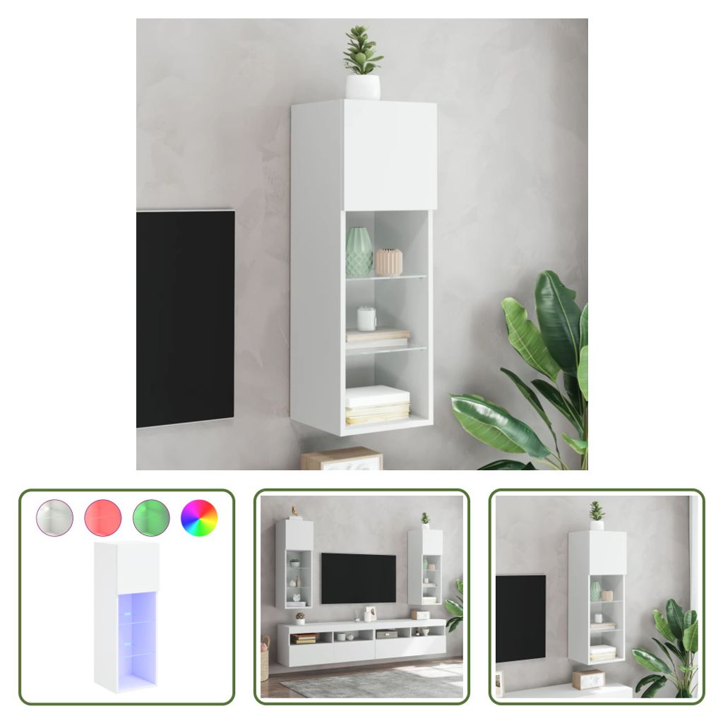 The Living Store TV-Schrank mit LED-Leuchten Weiß 30,5x30x90 cm