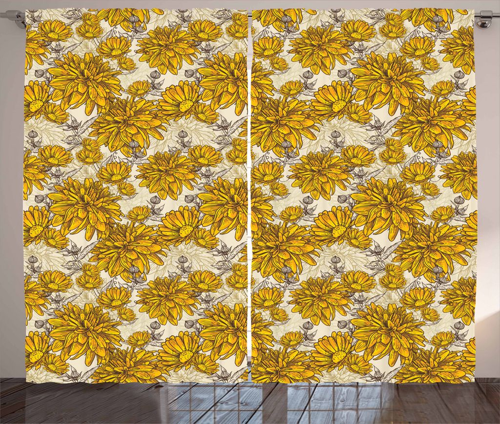 ABAKUHAUS Blumen Rustikaler Vorhang, Vintage Blumenstrauß Botanik, Wohnzimmer Universalband Gardinen mit Schlaufen und Haken, 280 x 225 cm, Braun ...