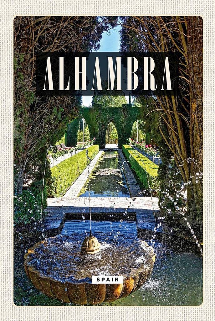 vianmo Holzschild 18x12 cm Alhambra Spain Spanien Bildmotiv Reisemotiv Abenteuer Reisen