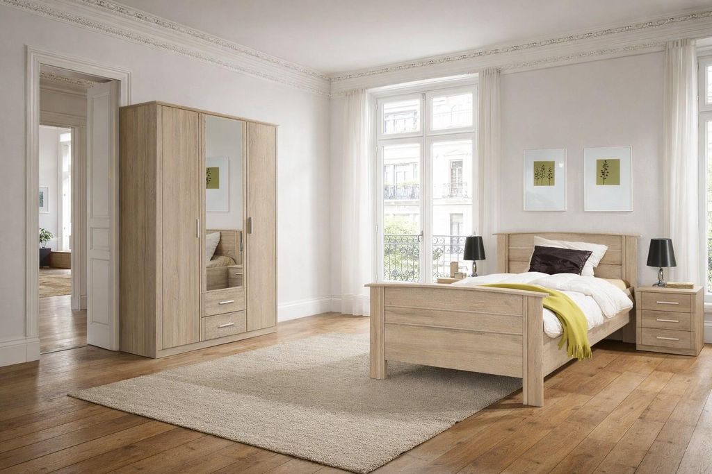 Schlafzimmerset Komfortbett Nako Schrank Seniorenzimmer Eiche #4206