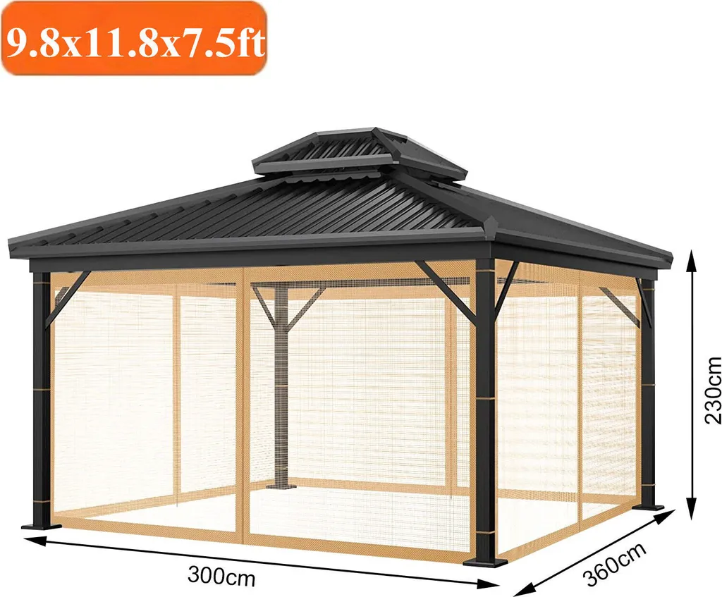 Topchances Moustiquaire Gazebo 300x360cm - Filet de Remplacement Noir - 5