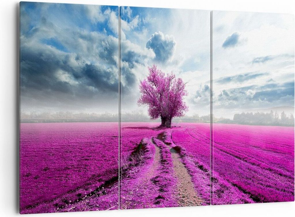 Bild auf Leinwand - Leinwandbild - Heidefeld Baum Wolken Landschaft - 165x110cm - Wand Bild - Wanddeko - Leinwanddruck - Bilder - Kunstdruck - Lein...