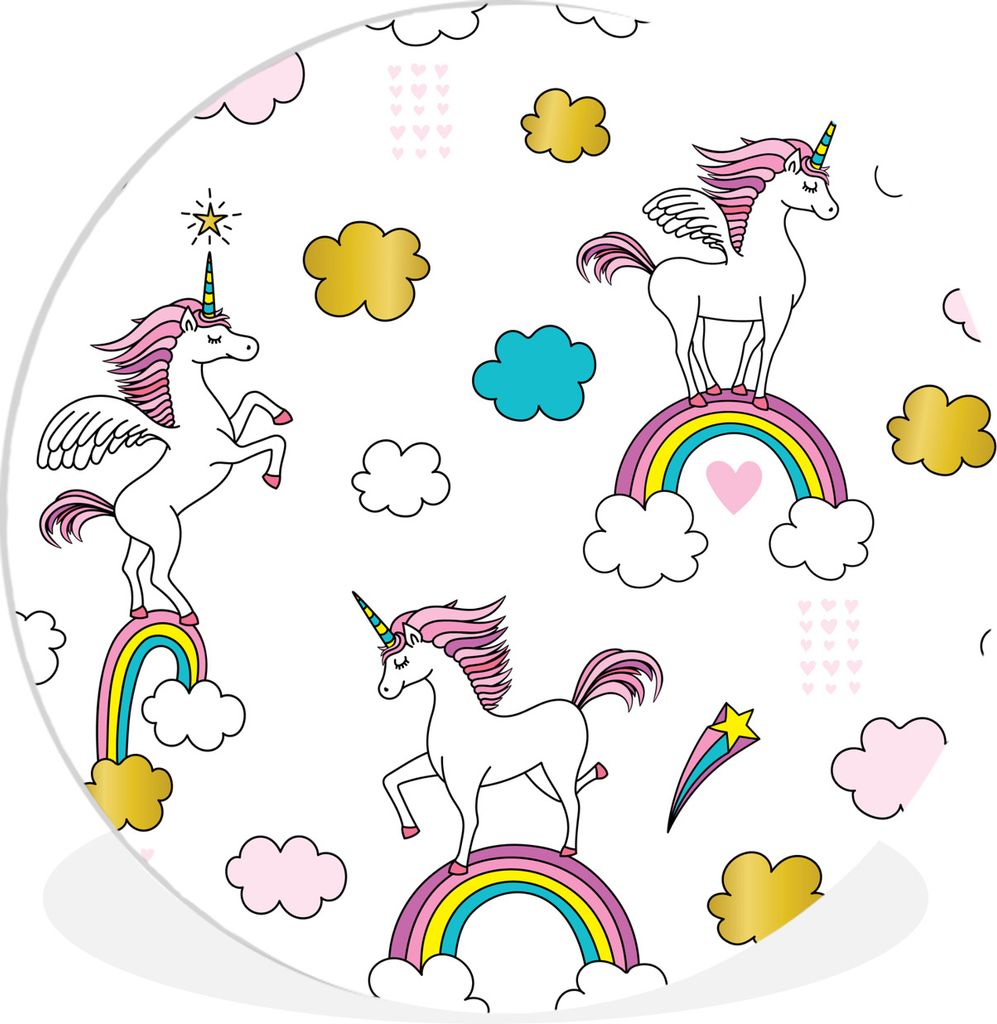 MuchoWow Rundes Wandbild - Runde Bilder Illustration eines Einhorns für Kinder Ø 60 cm Kreis Wanddekoration Kunststoff - Wandkreis - Wandschmuc...
