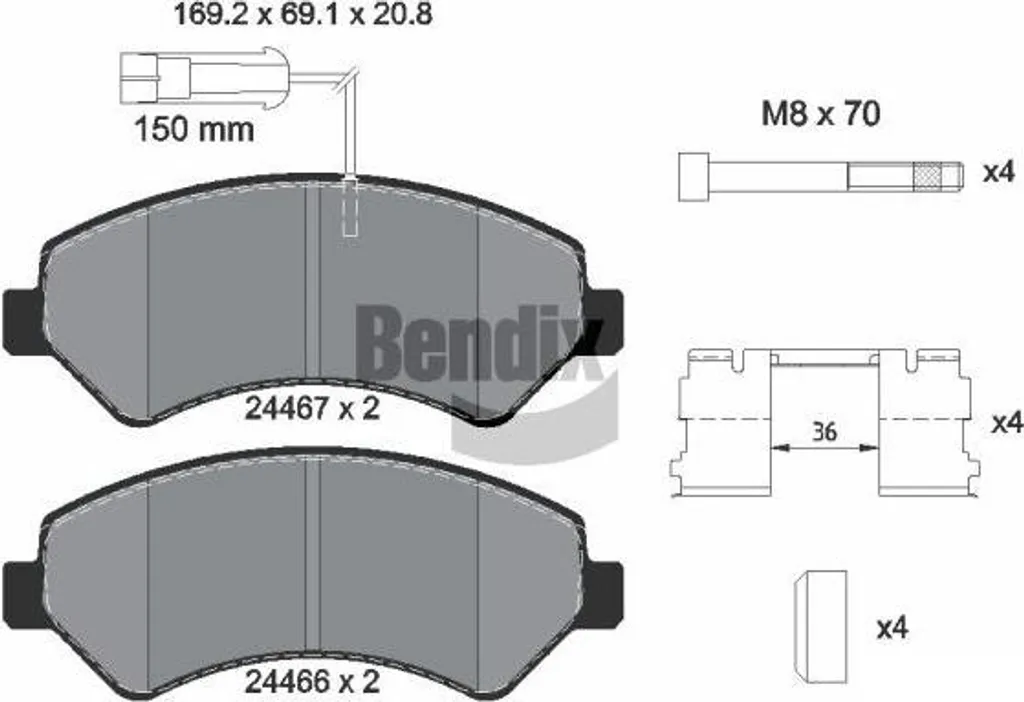 Bendix BPD1567 Jeu de Plaquettes de Frein à Disque OE 77367093 Ducato