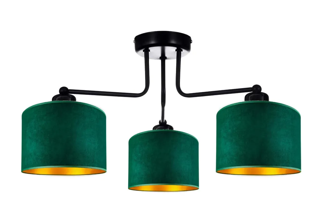 Plafonnier Vert Salon ou Chambre Luminaire Velours 3 E27 N230-E3-G