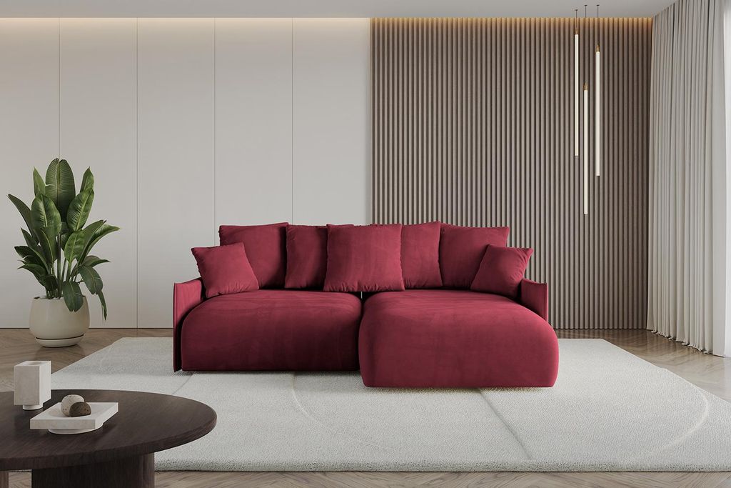 ALTDECOR Ecksofa mit Schlaffunktion und Bettkasten ONESK-L-v1 216x177x72 cm Bordeauxrot - Corner Sofa Eckcouch Couch L-Form angeordnet Schlafcouch ...