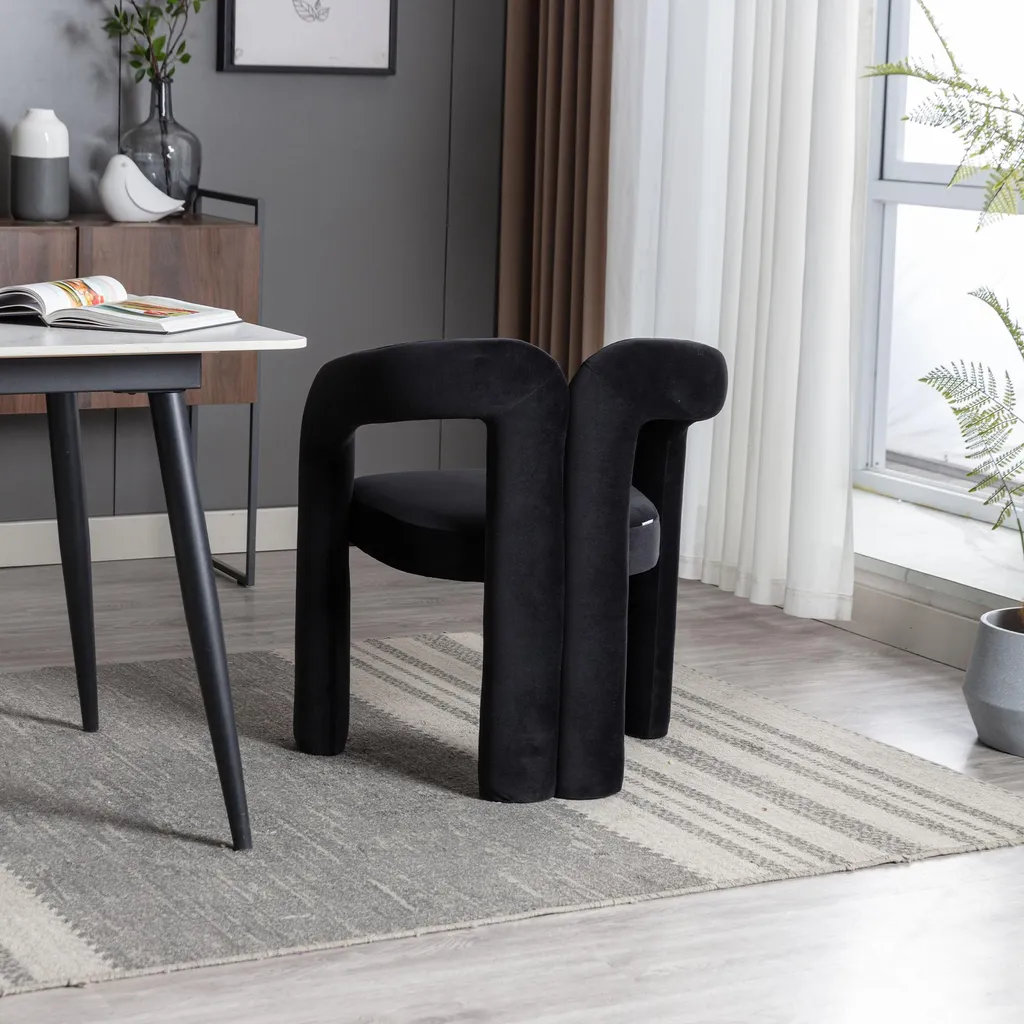 MODFU Chaise Design en Velours Noir - Lot de 2 avec Structure Bois Massif