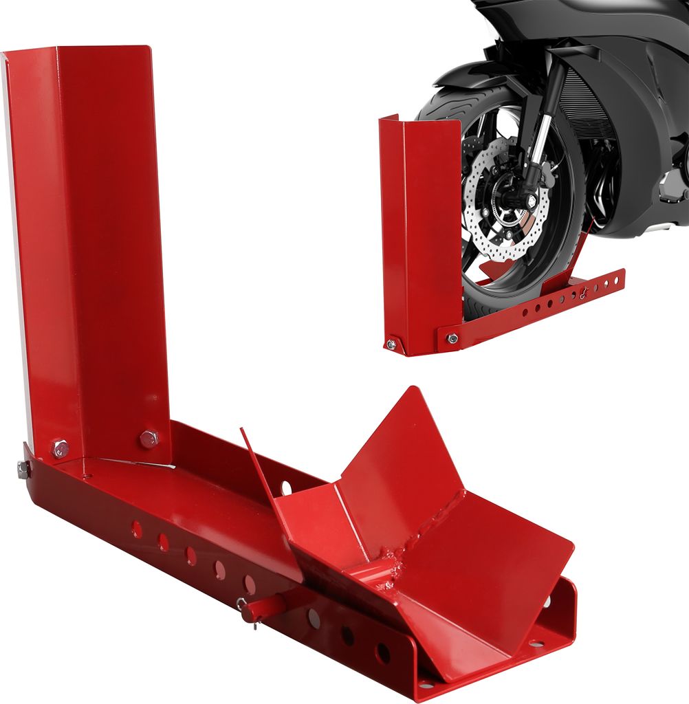 Clanmacy Motorrad Ständer 1er Motorradwippe Anhänger Verladehilfe einstellbar Motorradständer Vorderradklemme mit 3 Ankerbolzenlöchern Transpor...