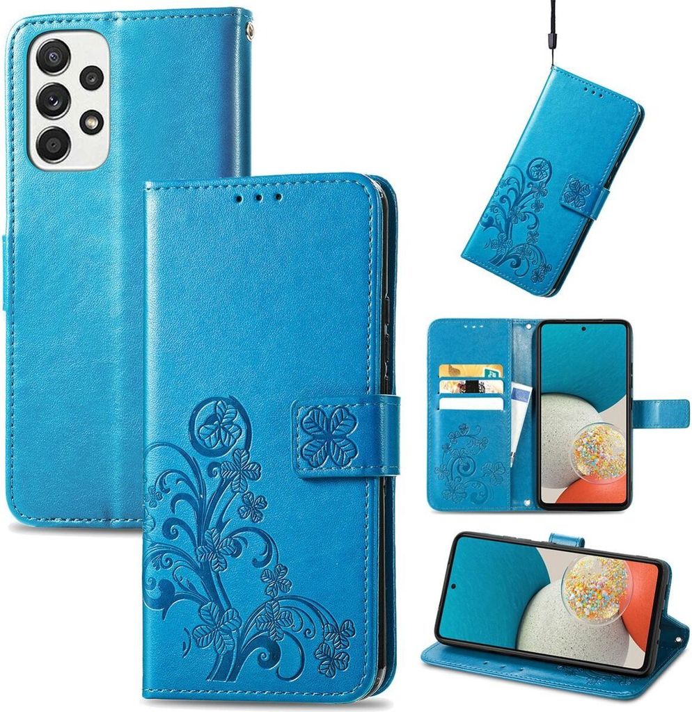 König Design Hülle kompatibel mit Samsung Galaxy A73 5G Kunstleder Handyhülle - Handy Case Blau