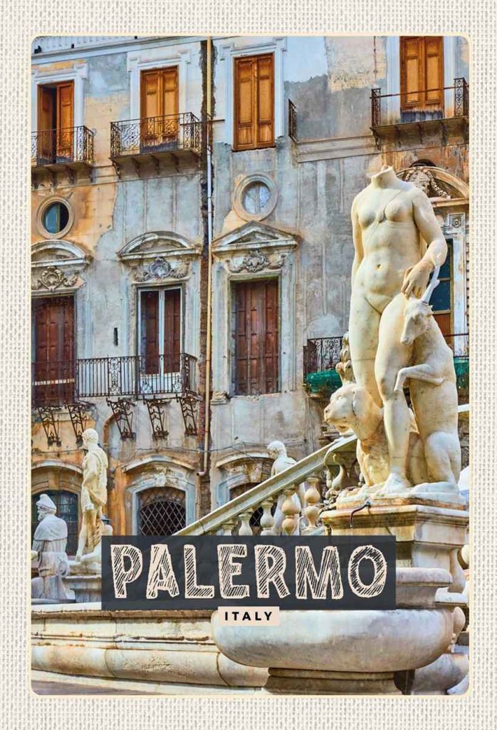 vianmo Holzschild 30x20 cm Palermo Italien Skulptur Altstadt Bildmotiv Reisemotiv Abenteuer Reisen