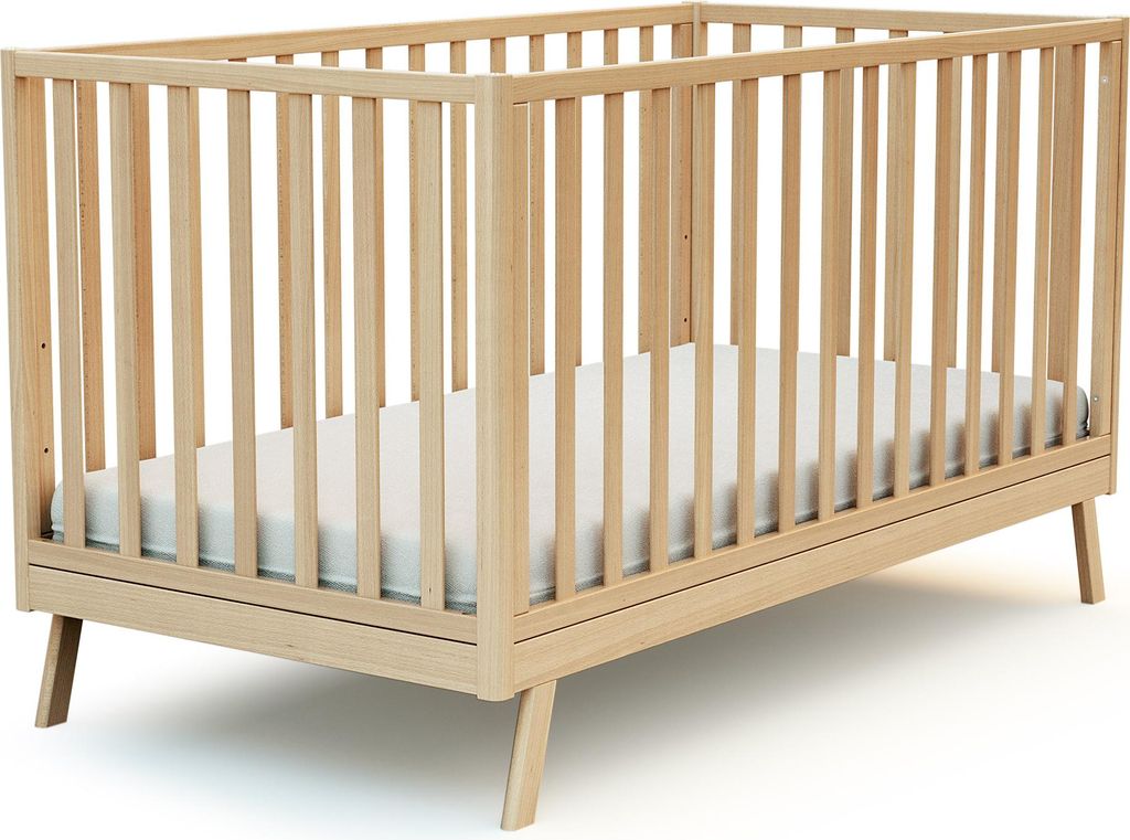 AT4 - Babybett kinder Holz KASA Buche lackiert 70 x 140 cm | 146 x 74,5 x 83 cm | Babybett umbaubar zum boden juniorbett mädchen und Jung | Gitter...