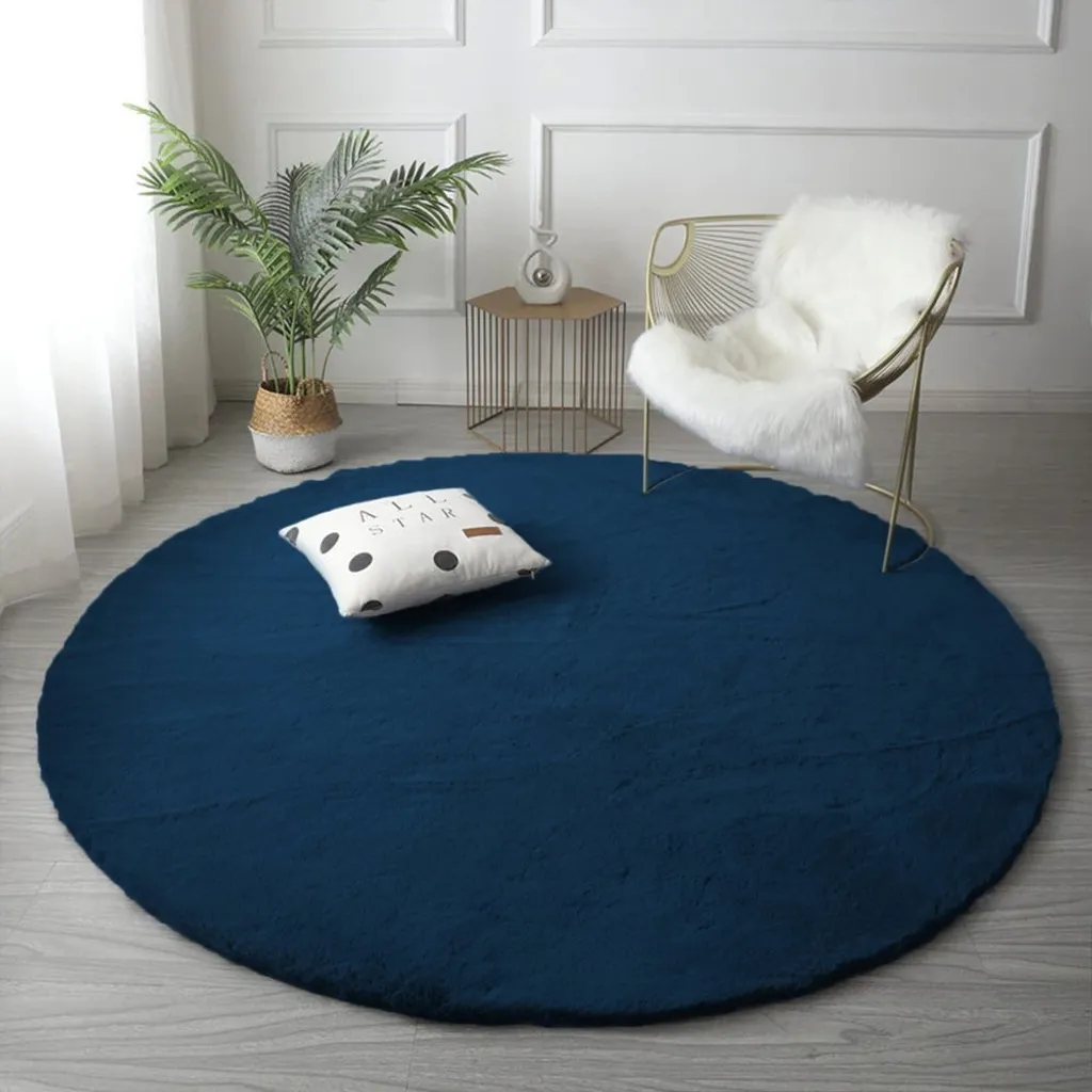 Tapis de salon rond Rabbit Strado bleu marine 100 cm ultra moelleux