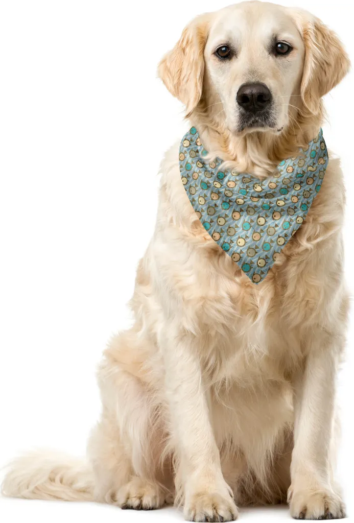 ABAKUHAUS Bandana ondulata per animali domestici, arte grunge con disegni di pesci e scarabocchi, 55x55 cm, tramonto scuro Seafoam