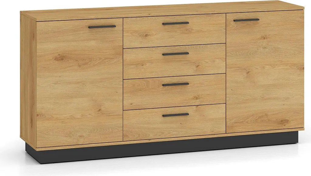 Grand Bahut Enfilade 170cm Beige et Noir - Meuble de Rangement Séjour