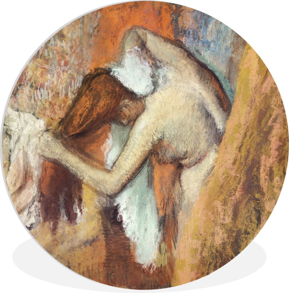 MuchoWow Rundes Wandbild - Runde Bilder Frau trocknet ihren Hals - Gemälde von Edgar Degas Ø 30 cm Kreis Wanddekoration Kunststoff - Wandkreis ...