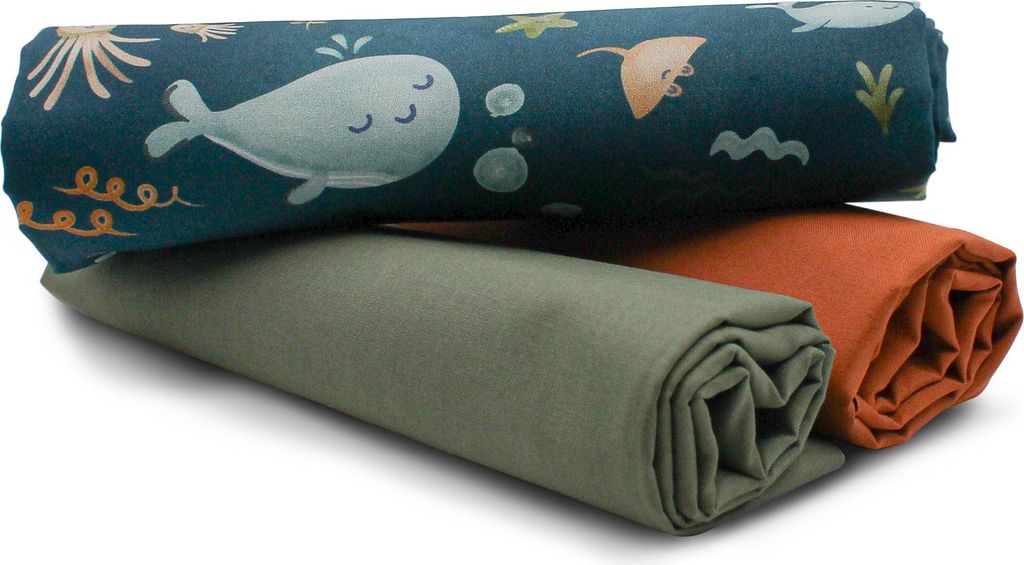 Wale Set 81 Baumwollstoff 1x Druck + 2x Uni je 0,5m Stoffpaket Nähen f. Kinder DIY Projekt
