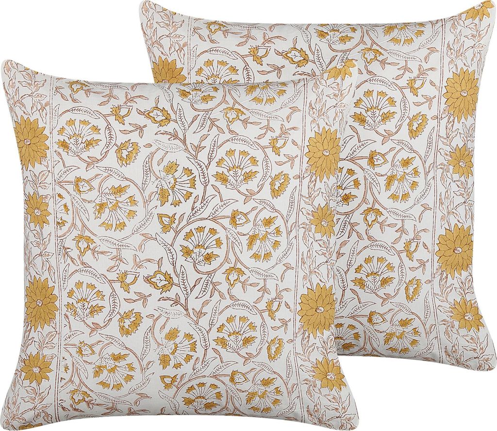 BELIANI Dekokissen 2er Set Weiß und Gelb Baumwolle 45 x 45 Produktbild 
