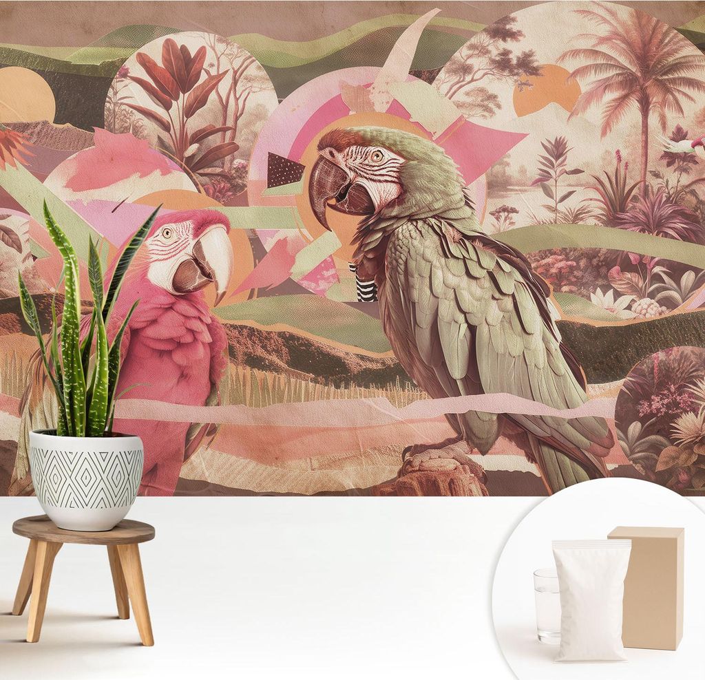 Fototapete - 208x146 cm - Tapete - Wandtapete - Wandbilder - Dekofolie - Tapete Folie - Wand - Dekoration - Wohnzimmer - Tropische Vögel