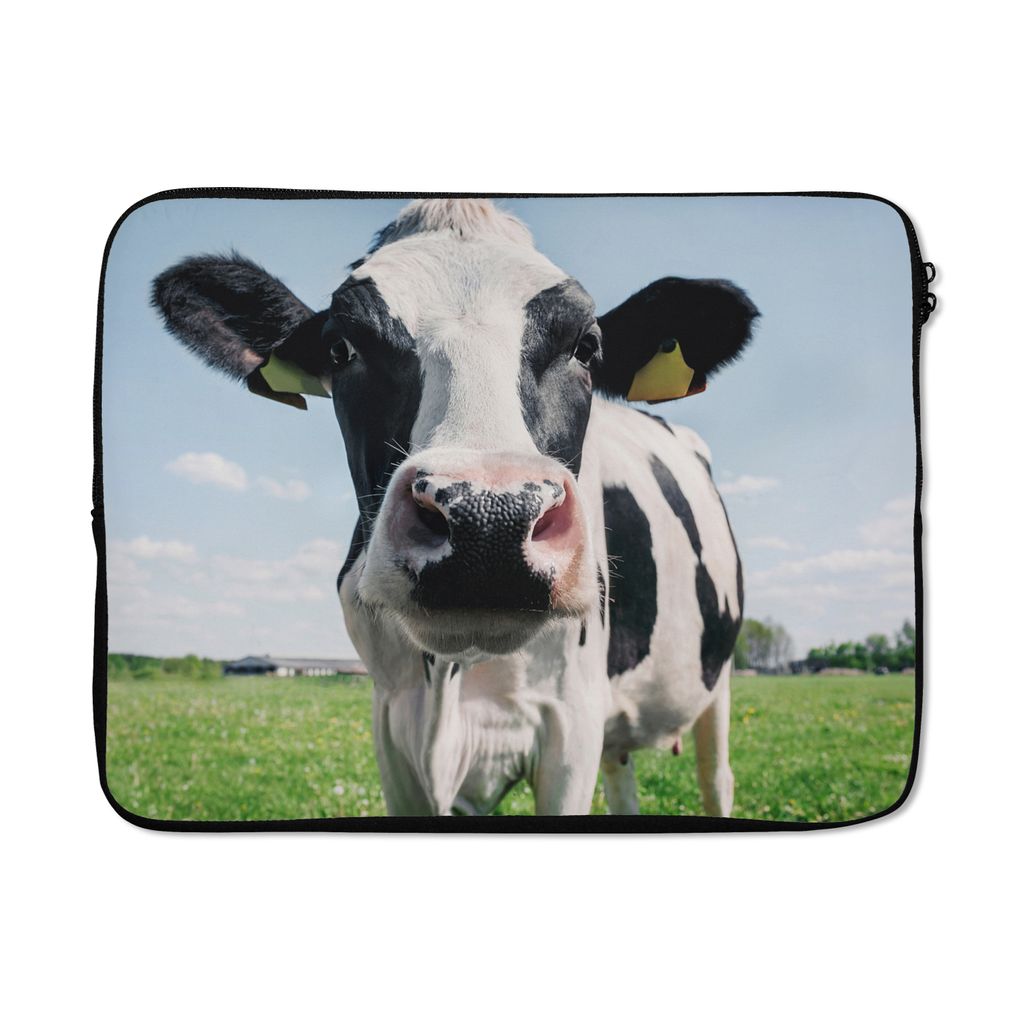 MuchoWow Laptop Hülle 17 Zoll Laptoptasche Kuh - Wiese - Natur - Tiere - Gras - Zipper - Schutzabdeckung