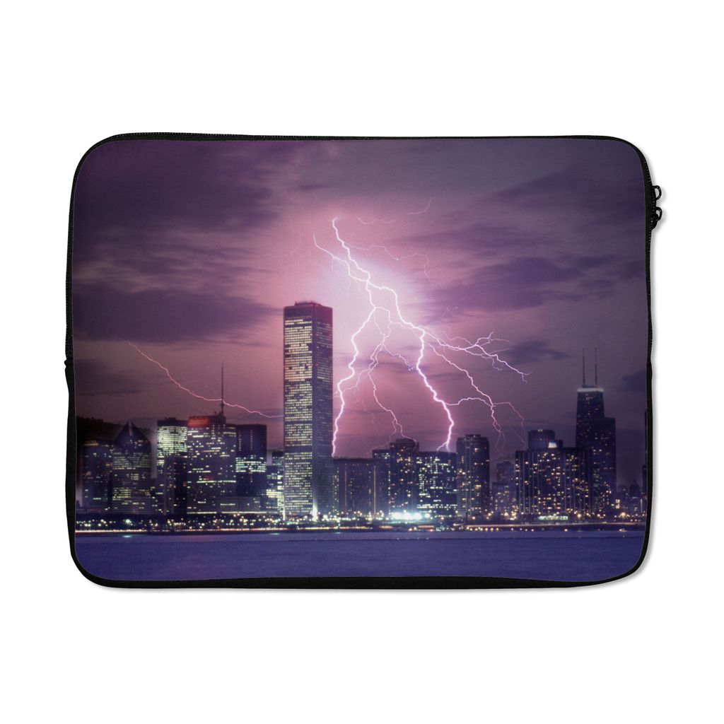 MuchoWow Laptop Hülle 15 Zoll Skyline von Chicago mit Blitzen Laptoptasche - Laptoptasche - Sleeve - Rundum-Schutz