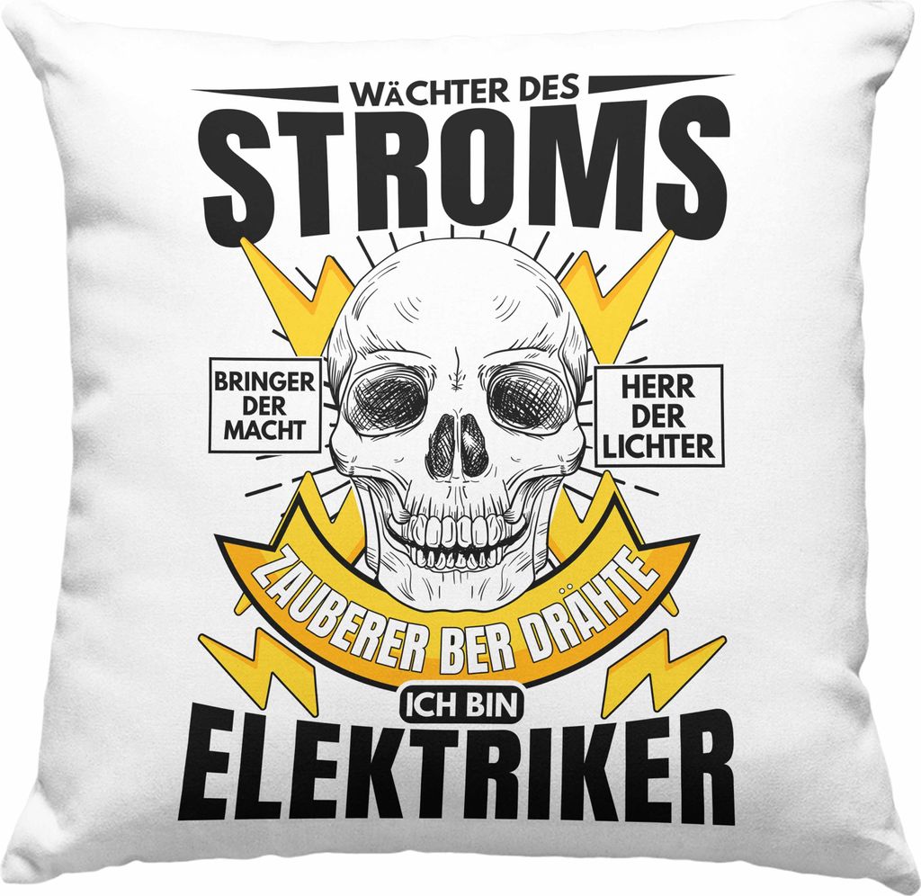 Trendation - Elektriker Deko-Kissen mit Füllung 40x40 Geschenk Elektromeister Lustiger Spruch Männer Geschenkidee Wächter Des Stroms (Grau)