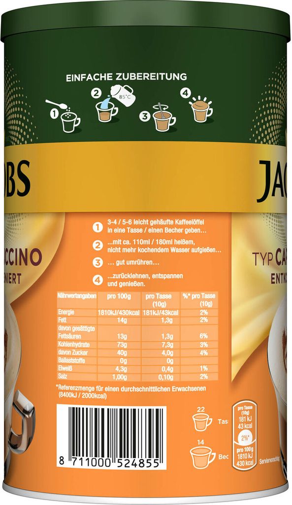 JACOBS Typ Cappuccino entkoffeiniert 8 Dosen (8 x 220 g) Produktbild 3
