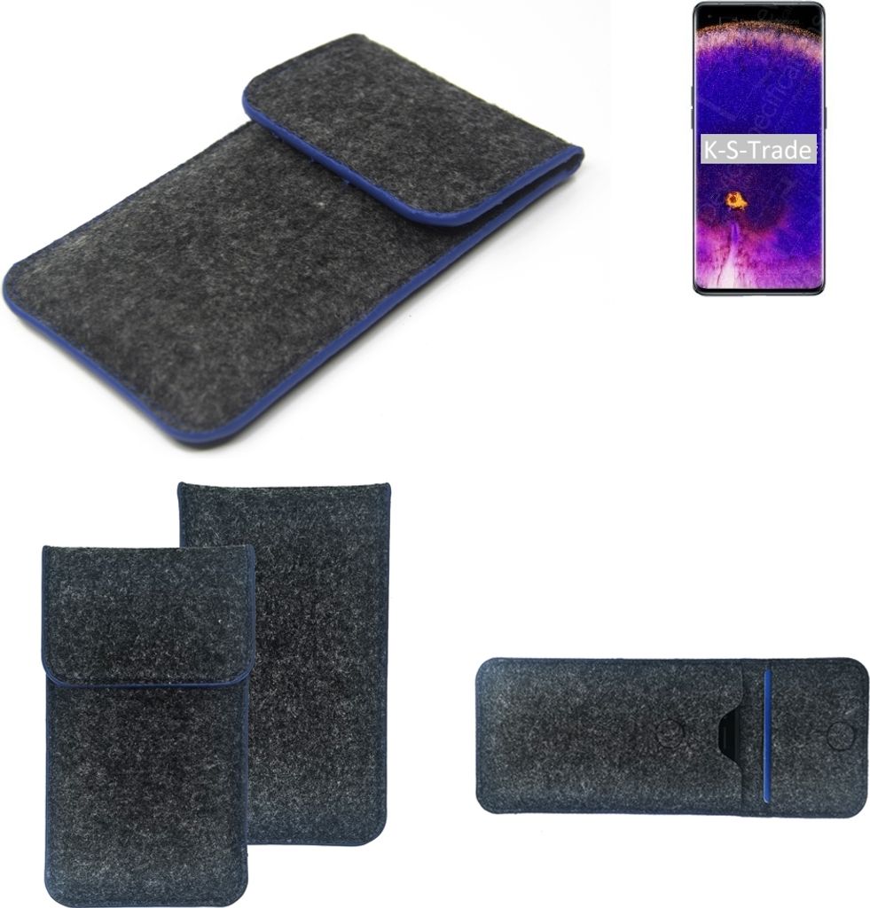 K-S-Trade Handy-Hülle Schutz-Hülle kompatibel mit Oppo Find X5 Filztasche Pouch Tasche Case Sleeve Filzhülle dunkelgrau, blauer Rand