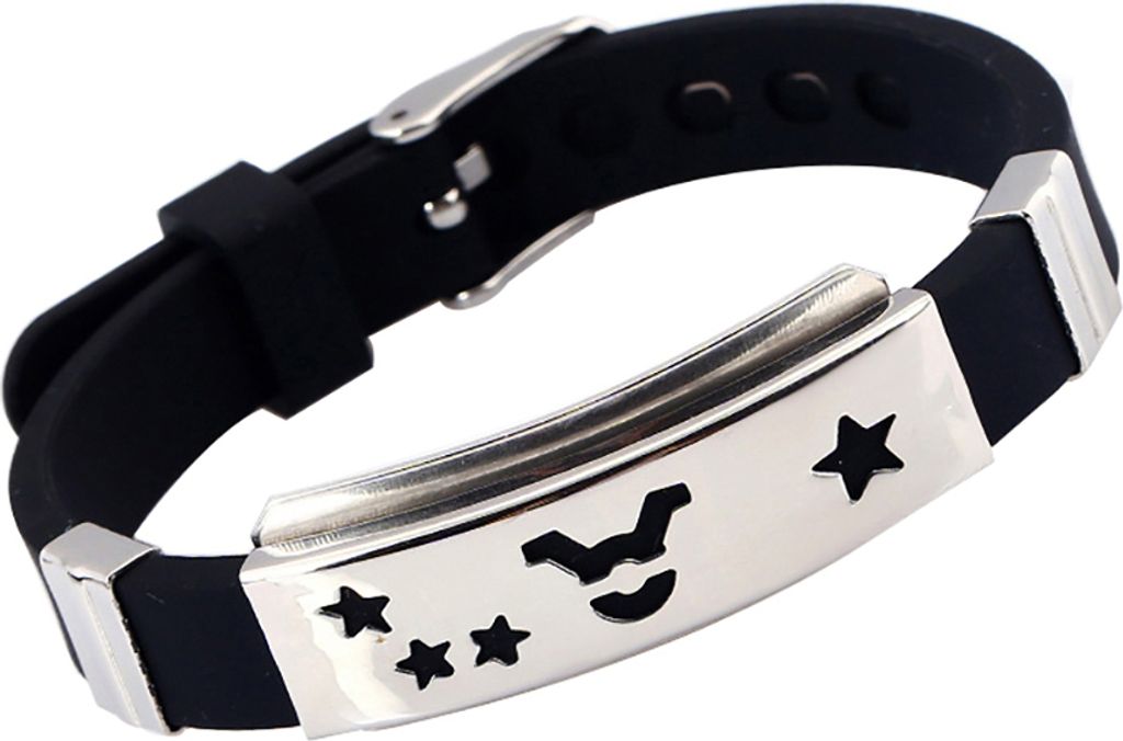 Herren-Horoskop-Armband aus Edelstahl mit Silikon-Armband und Verschluss-Stier