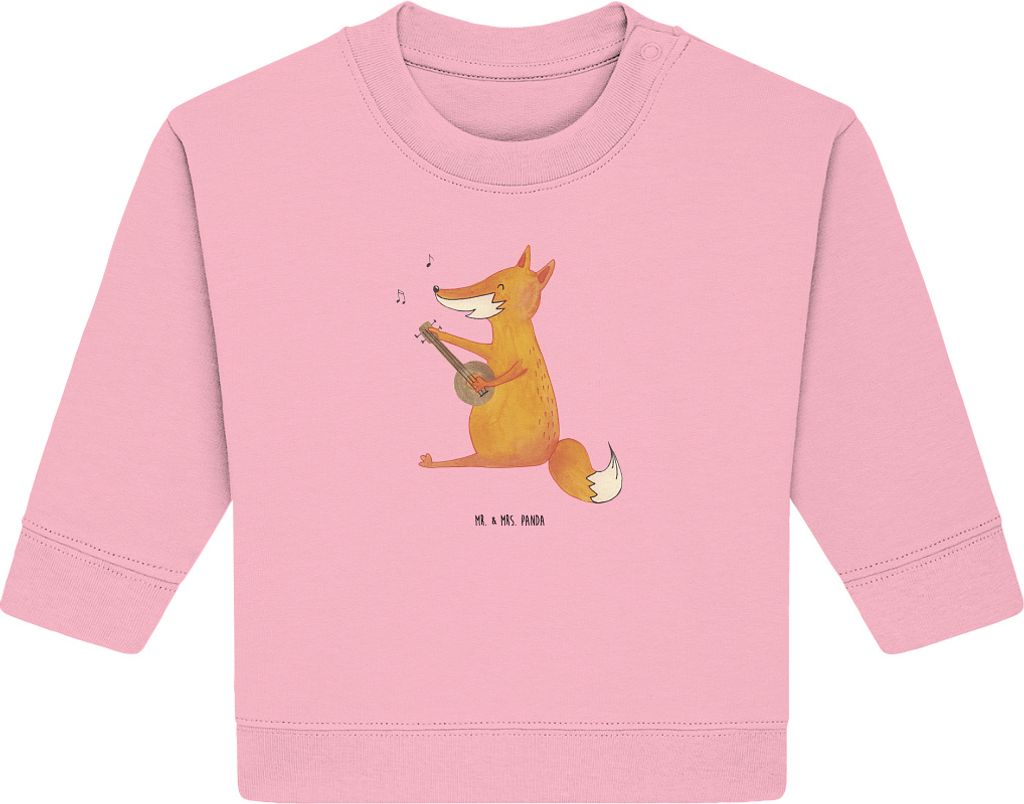 Mr. & Mrs. Panda Organic Baby Pullover Fuchs Gitarre 24. - 36. Monat - Baumwolle Pink - Geschenk, Sänger, Musik, Singen, Bullover, Optimistisch