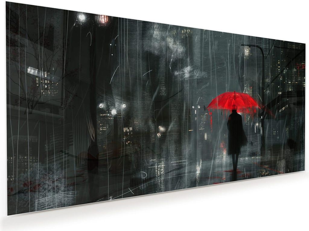 Glasbild 60x30cm in XXL für Wohnzimmer, Schlafzimmer Motiv Regenroter Schirm