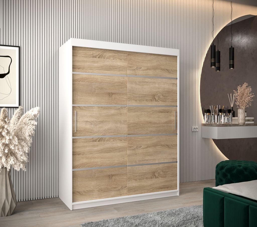 MINIO Kleiderschränk 150 cm VERONA 1 Weiß / Sonoma