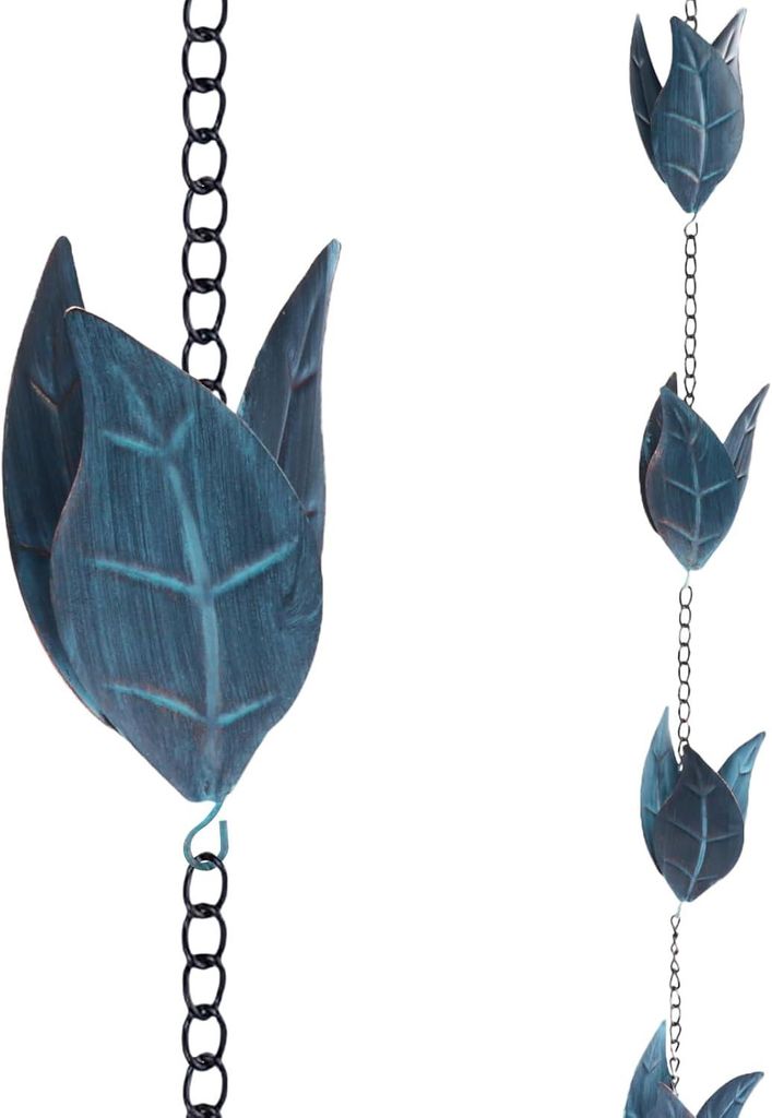 Regenrinne für Dachrinnen, Metall-Regenrinne 2,6 m Länge, Dekorative Regenrinne, Retro-Regenrinne aus blauem Eisen in Blattform, zum Aufhängen a...