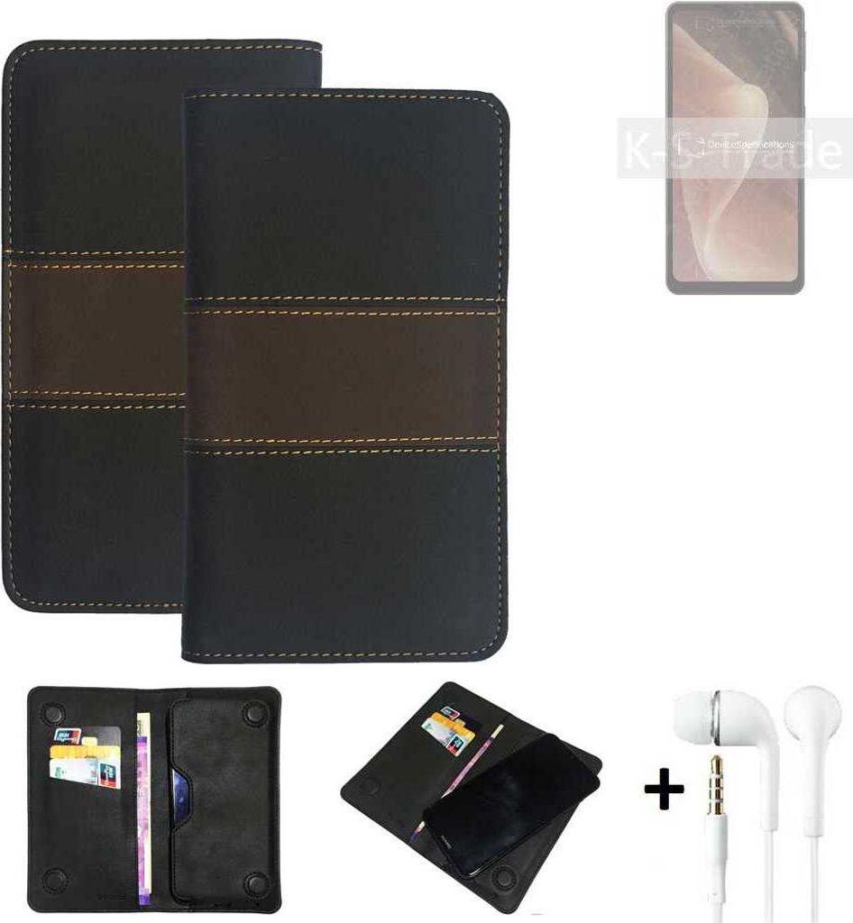K-S-Trade Handyhülle + Kopfhörer kompatibel mit Sharp Aquos Sense7 Plus Schutzhülle Walletcase Bookstyle Tasche Schutz Case Hülle Wallet Cover