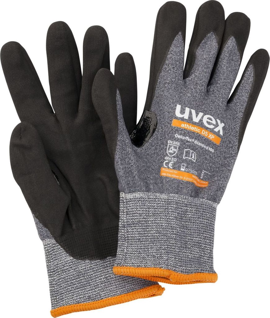 uvex Schutzhandschuh athletic D5XP grau, schwarz Gr. 9