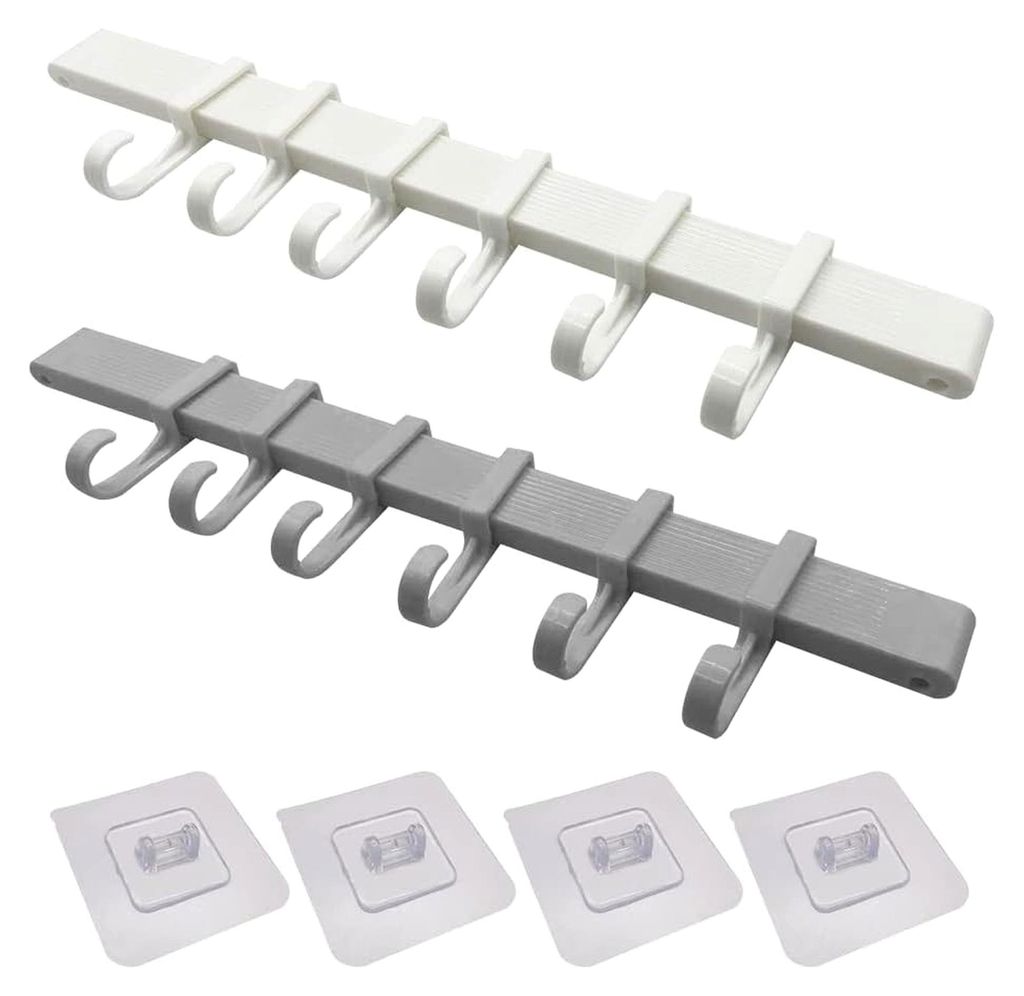Selbstklebende Küchenhelfer Hängeleiste - 2 Sets mit abnehmbaren Badwandhaltern, Küchenutensilienhalter für Küche und Badezimmer (mit 6 bewegl...