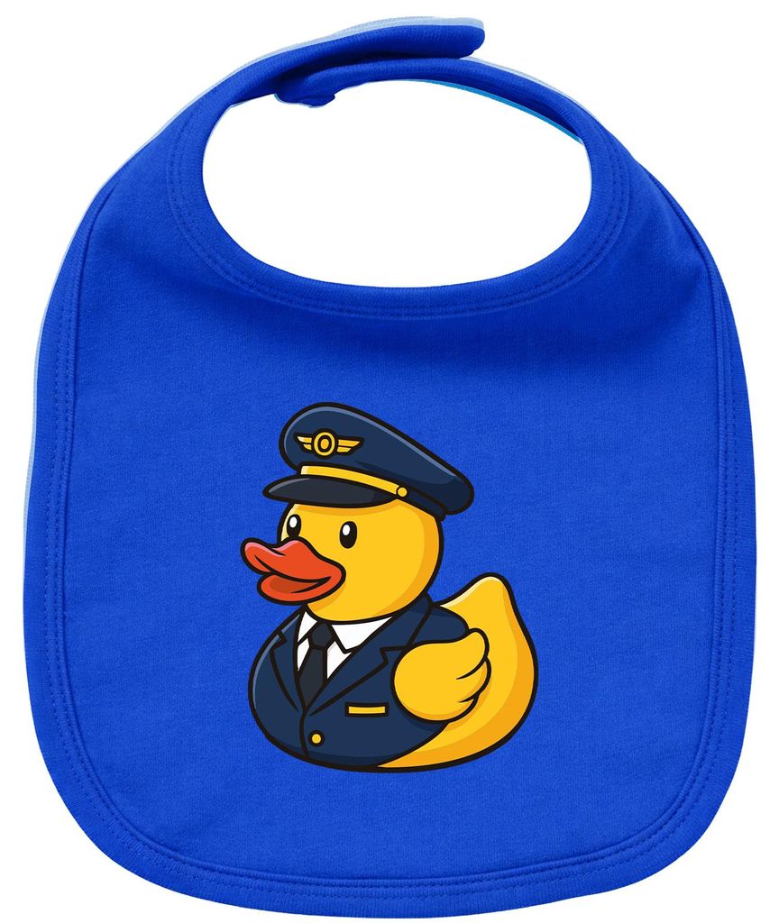 Huuraa Baby Lätzchen Quietscheente Pilot Gummiente Flugkapitän Royal Blue Klettverschluss Baumwolle Latz Geschenkidee
