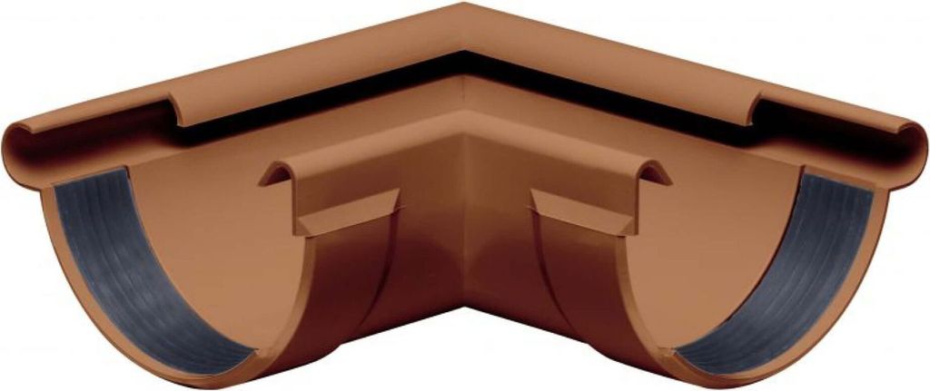 INEFA Rinnenwinkel 90 Grad halbrund Außenwinkel, PVC NW125 / 125mm Braun Wulst außen, Verbindungsstück Dachrinnenzubehör, Germany