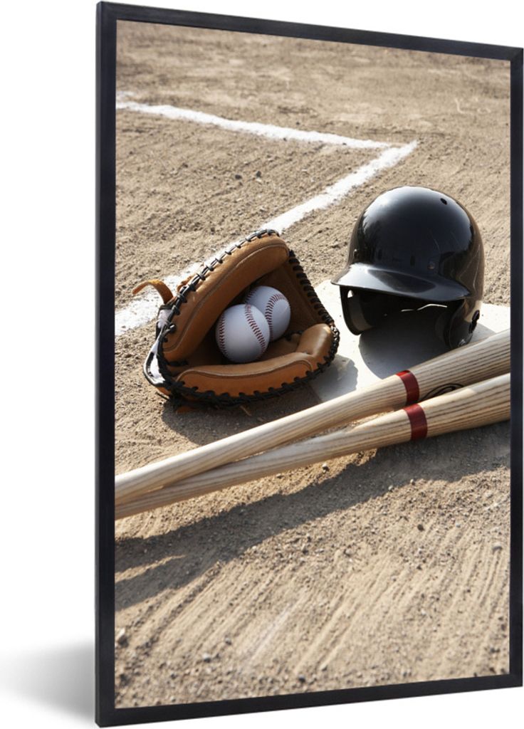 MuchoWow Gerahmtes Poster Materialien für ein Baseballspiel 20x30 cm - Poster mit Schwarzem Bilderrahmen Wandposter Rahmen Foto Bilder - Drucken...