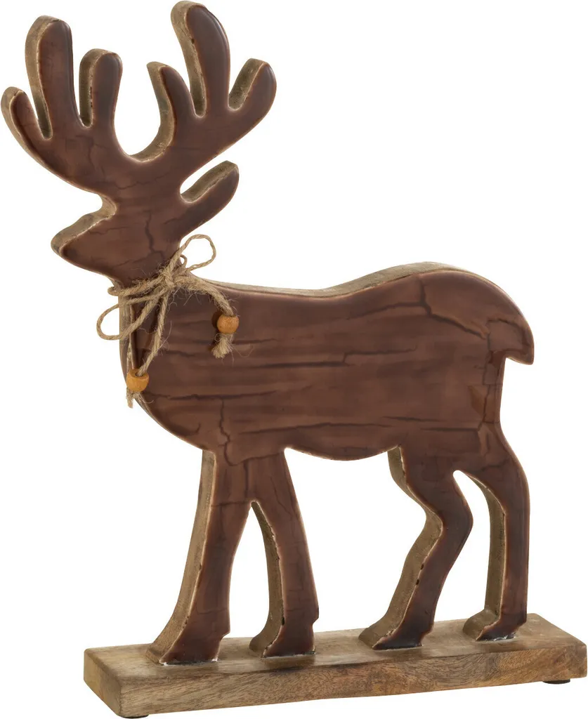J-Line Figurine Renne en Bois Brun Moyen - Déco de Noël Traditionnelle
