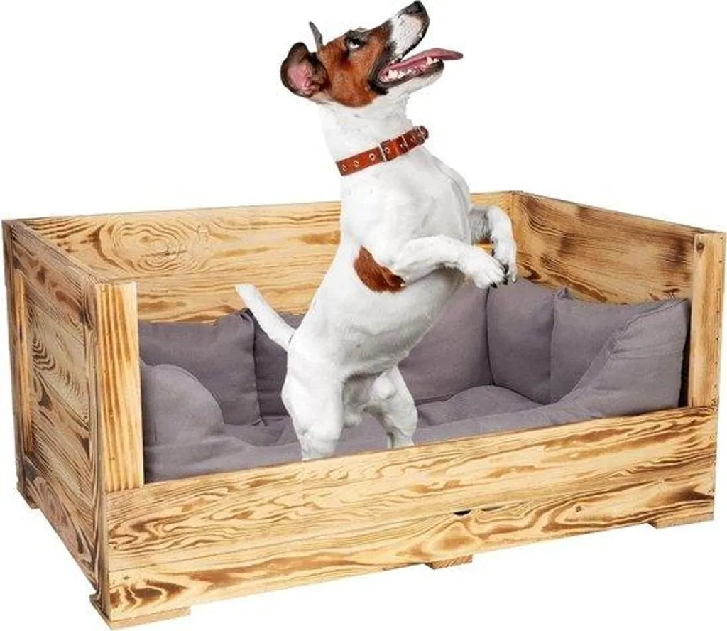 Lit pour chien en bois 90x57 cm avec rembourrage moelleux et grain unique