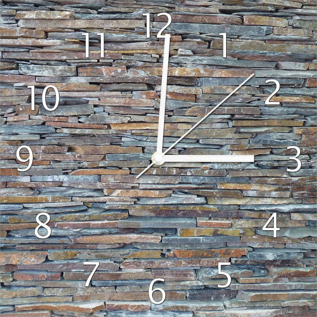 Wallario Design Wanduhr Natursteinmauer in grau braun aus Echtglas, Größe 30 x 30 cm