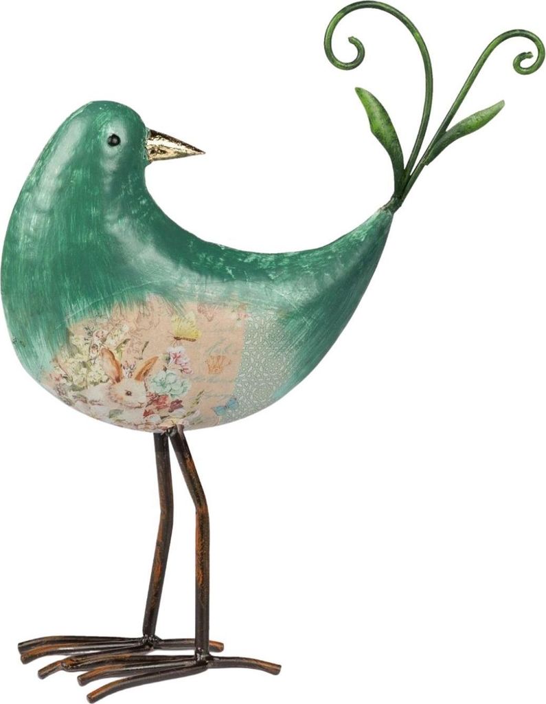 Dekofigur Vogel grün H. 33cm mit Lithografie-Dekor aus Metall Formano S26