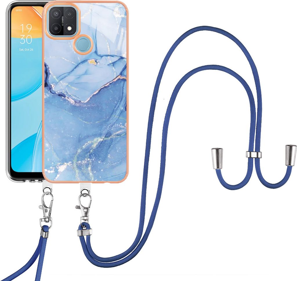 OPPO A15 / A15S Handykette Hülle, Muster TPU Bumper Schutzhülle mit verstellbarem Tragegurt für OPPO A15 / A15S Blau