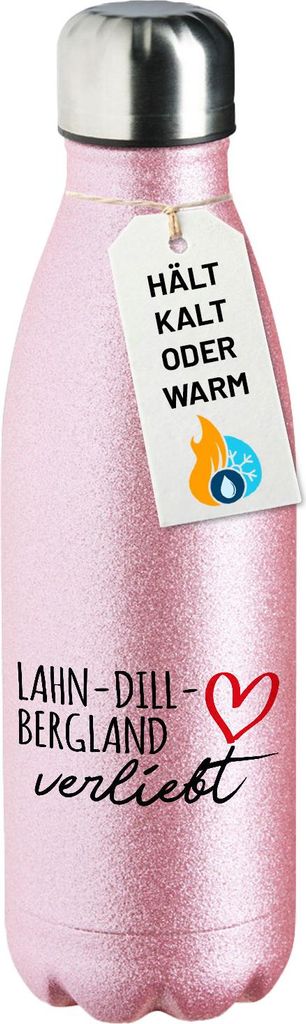 Huuraa Trinkflasche Lahn-Dill-Bergland verliebt 500ml Pink Edelstahl Wasserflasche Trinkflasche Geschenkidee