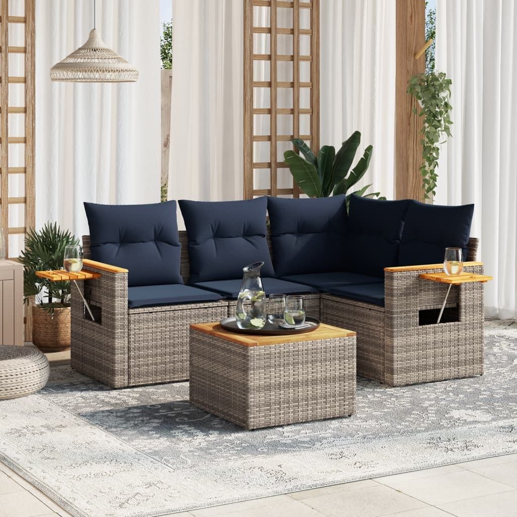Maison Exclusive - 5-tlg. Garten-Sofagarnitur mit Kissen Grau Poly Rattan