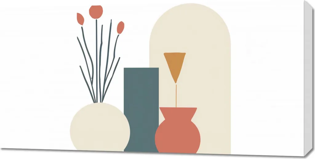 Tableau Vases couleur crème 100 x 50 cm en toile tendue haute qualité