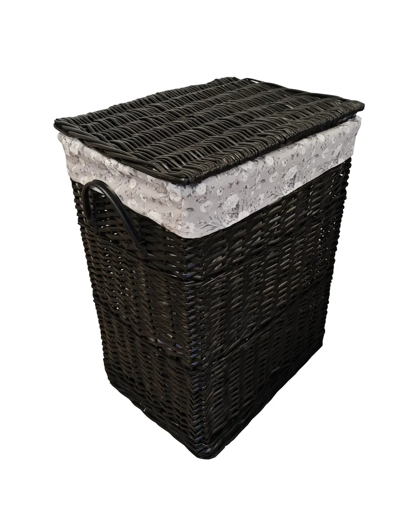 Offerta Cesto Biancheria 96L Vimini Nero con Coperchio e Fodera