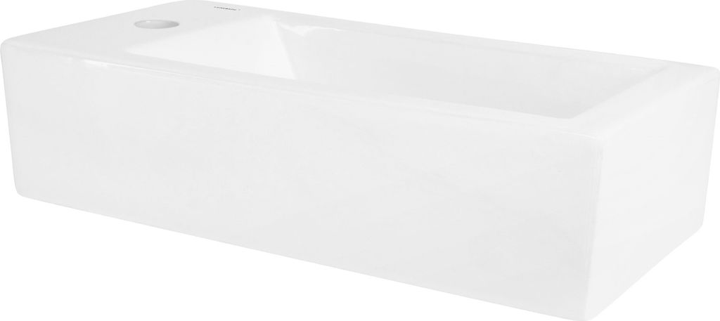 LuxeBath Waschbecken Aufsatzwaschbecken Eckig, 51x25x13 cm, Weiß, aus Keramik, Hahnloch links